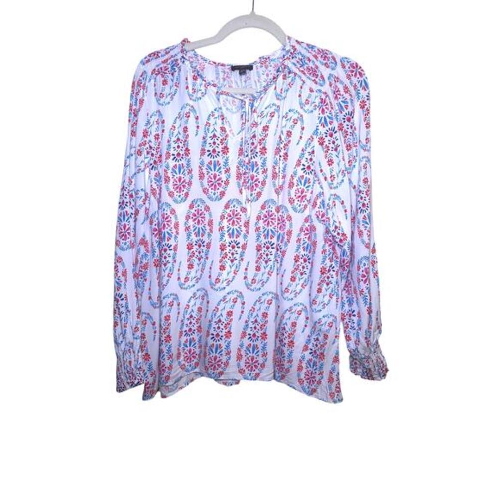 Talbots‎ Petite White Paisley Floral Print Smocked Blouse Top XLP Scandinavian